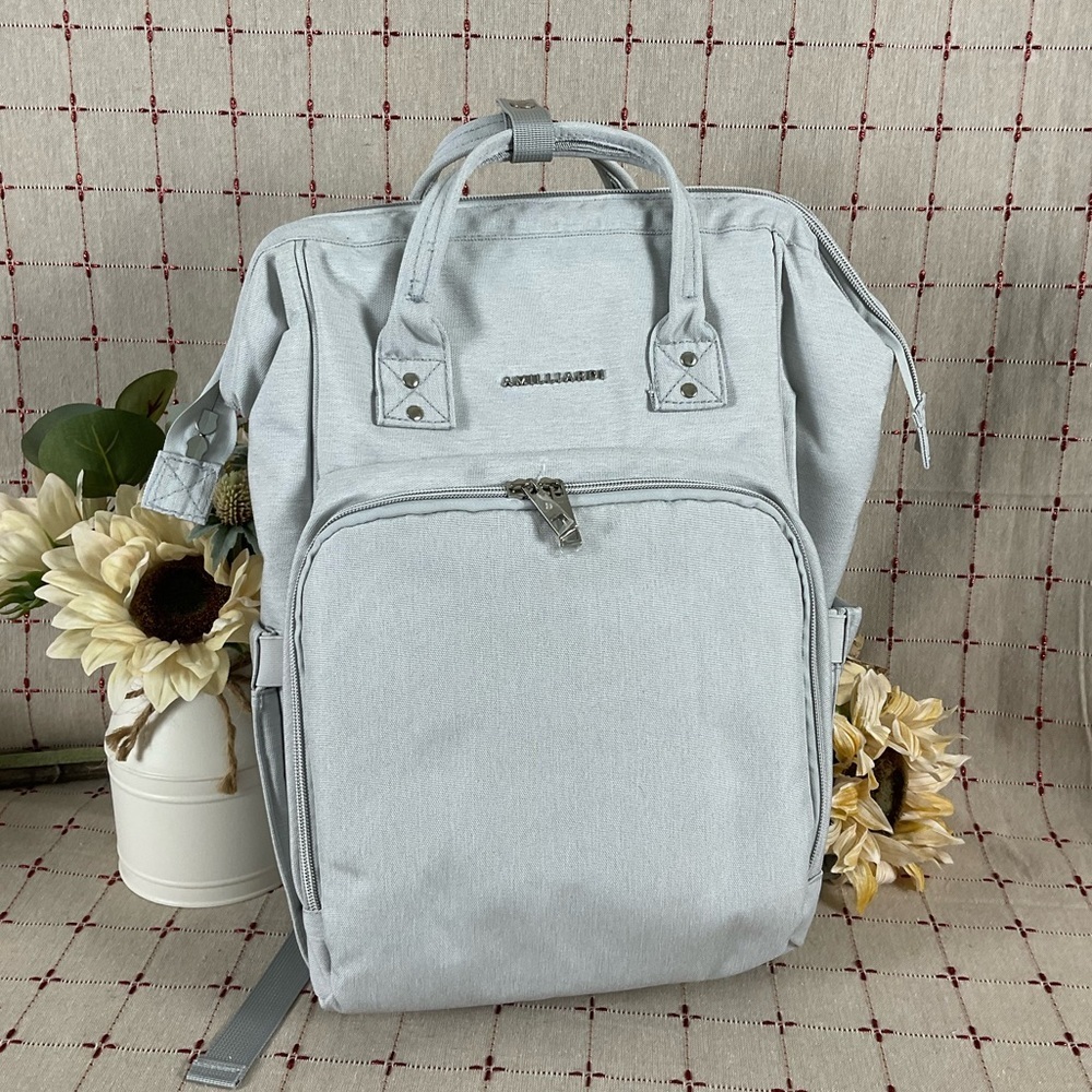 Amilliardi Backpack Gray Diaper Bag Lots of Pockets Insulated Stroller Strap New